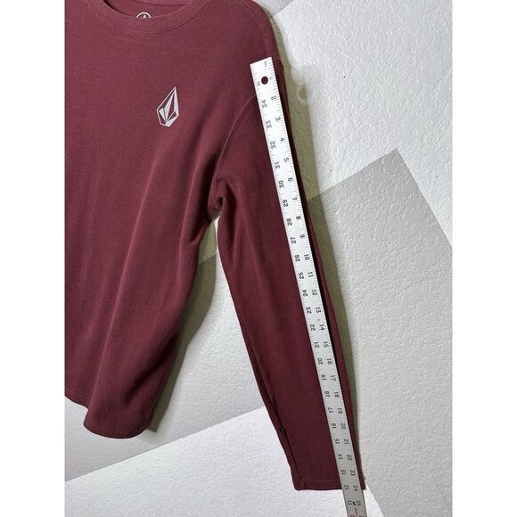 Volcom Size L Mens Sweater Crew Neck Long Sleeve Casual Thermal Waffle Burgundy - Picture 9 of 10